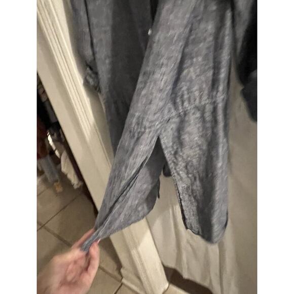 Tahari Blue Drop Waist Linen Button Down Tunic Top Sz L Side Slits - Picture 3 of 7